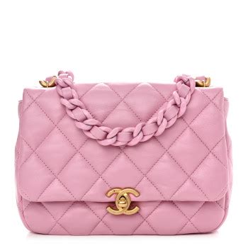 CHANEL Lambskin Quilted Small Lacquered Chain Flap Pink 